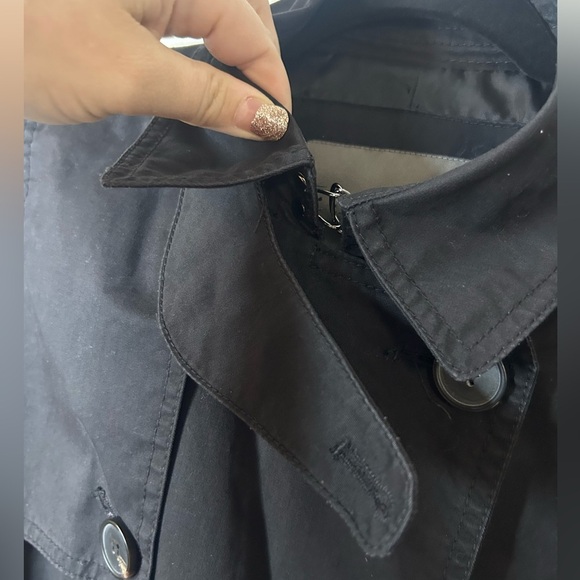 ZARA Basic, size M, long black trench coat, belt, pockets, button up front - Picture 5 of 12